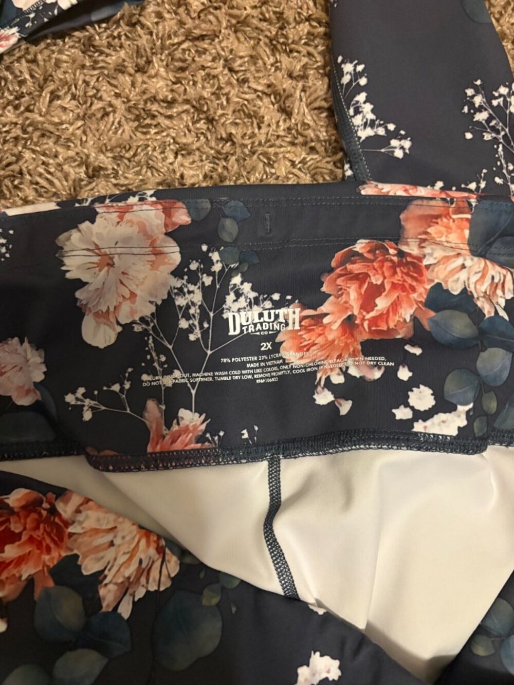 Duluth Trading Woman's NoGA Leggings 2X Blue Floral Print Ultra High Rise Pocket - Picture 3 of 3